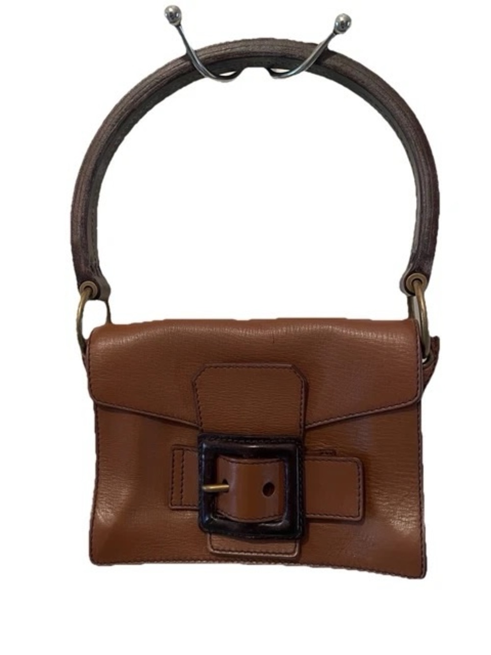 Miu Miu Chestnut Brown Leather Shoulder Bag with Buckle